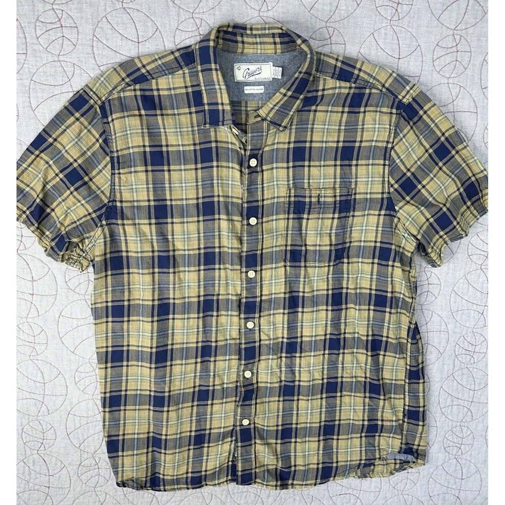Grayers Heritage Flannel Shirt Men's XL Yellow Blue Plaid Short Sleeve Button